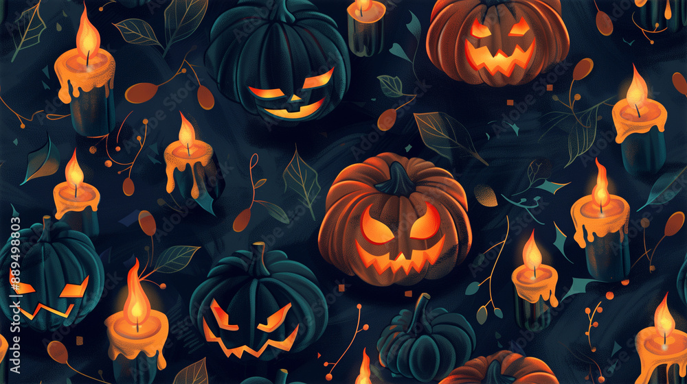 halloween wrap paper with candles and pumpkins on dark background halloween wrap paper with candles and pumpkins on dark background