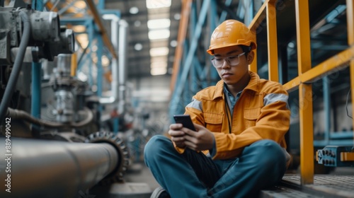 Engineer taking a break in an industrial setting