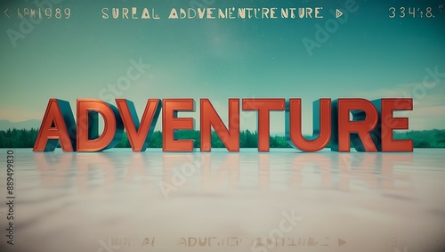 Adventure word on nature background. 3D typography photo