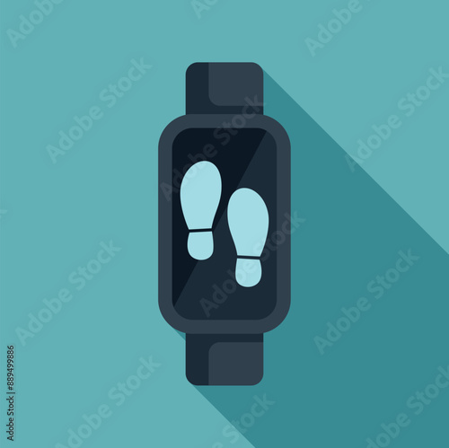 Smartwatch showing footprint icon for fitness tracking app, measuring steps and distance