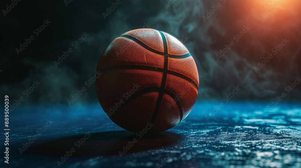Fototapeta premium Basketball placed in a spotlight on a dark background