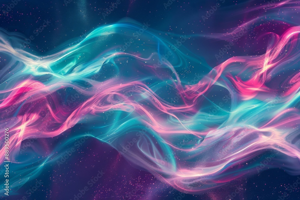 A digital illustration of swirling, translucent blue, pink, and white lines against a dark background with glitter. A digital illustration of swirling, translucent blue, pink, and white lines against a dark background with glitter.
