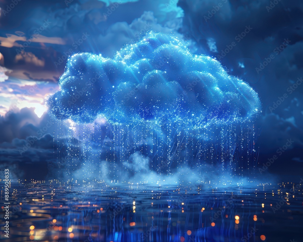 Defending Data in the Digital Sky: Secure Cloud 3D Concept with Glowing Blue Data Streams Defending Data in the Digital Sky: Secure Cloud 3D Concept with Glowing Blue Data Streams