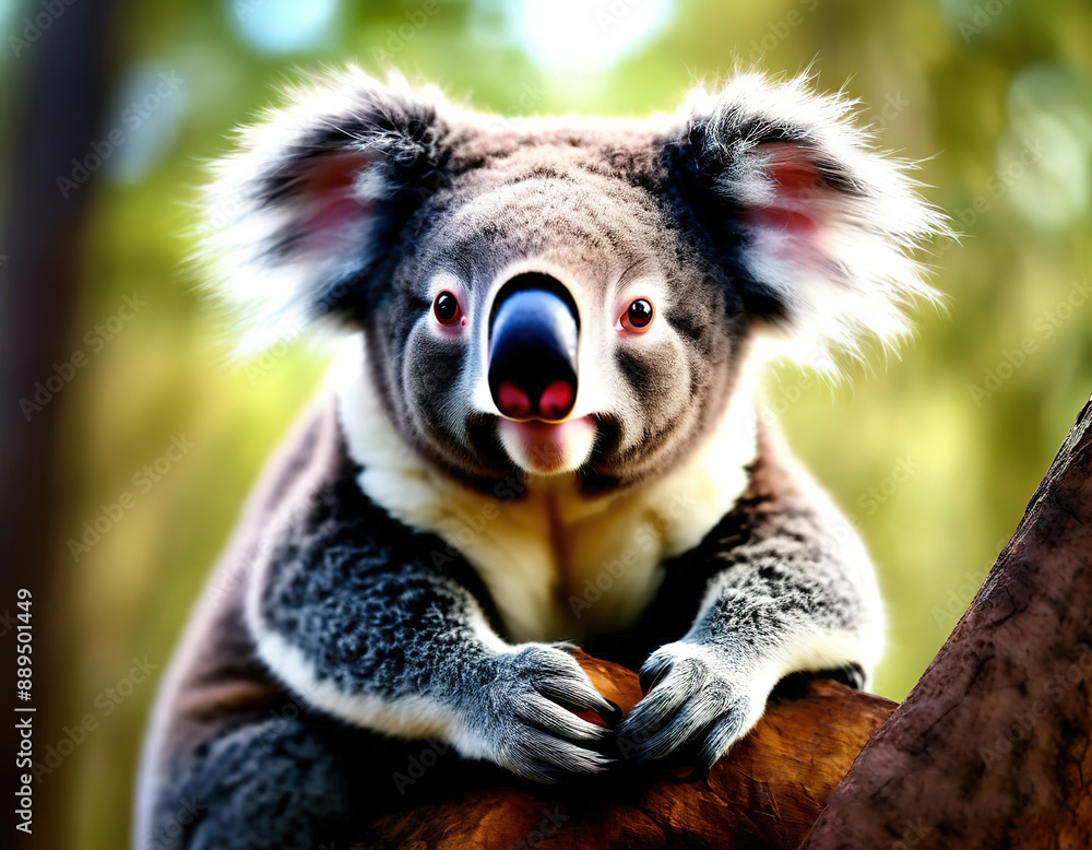 Fototapeta premium koala in the wild. looks at the camera.