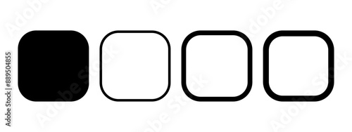 Set of squares with rounded corners. Cubes front view. Simple geometric shapes and frames isolated on white background. Vector graphic illustration.