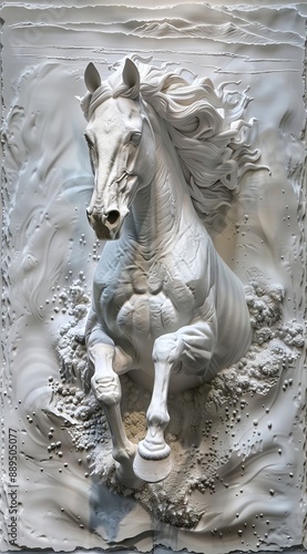 Beautiful horse 3d relief wallpaper. Mural wallpaper. Wall art. AI generated illustration.