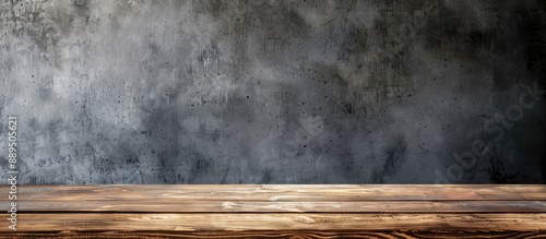 Wooden table with concrete background, ideal for showcasing products or food, with selective focus, ready for use as a copy space image.