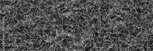 Black shredded paper or hay box filler seamless pattern. Top view on gift packaging filled with cut kraft cardboard. Careful delivery of goods and fragile valuable presents