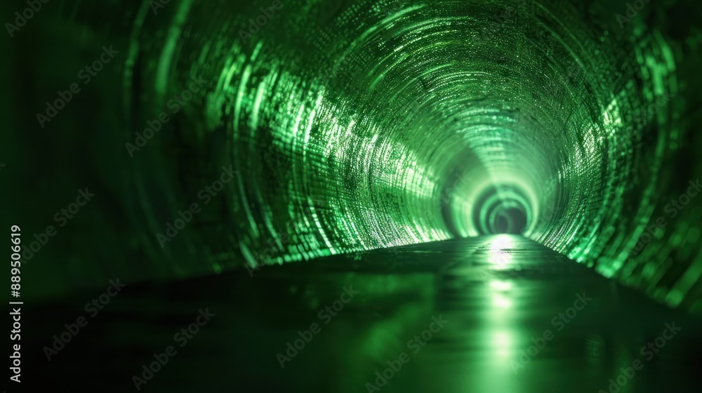 Long circle pipe water tunnel vibrant green lighting background wallpaper AI generated image Long circle pipe water tunnel vibrant green lighting background wallpaper AI generated image
