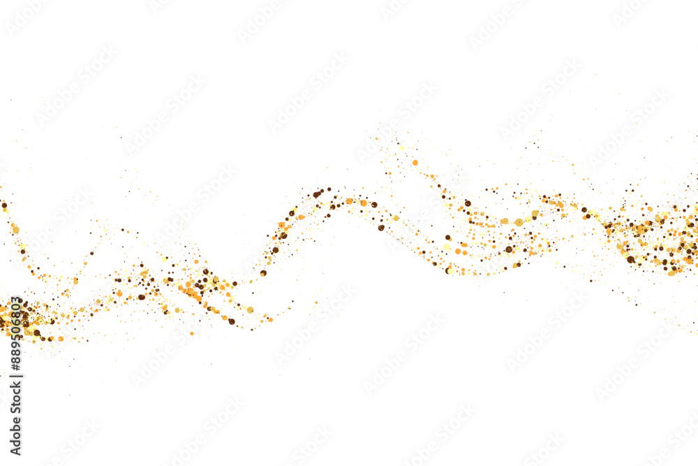 Fototapeta premium Gold glitter texture on a white background. Wave-like streams of golden-colored particles, an explosion of sparkling confetti. Festive background.