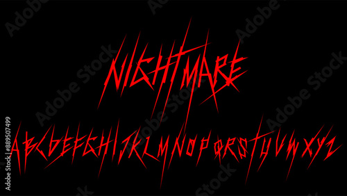 Nightmare style horror font with sharp, jagged red letters on a black background