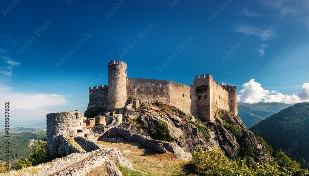 fortaleza antigua construida en la cima de una montaña, con murallas fortaleza antigua construida en la cima de una montaña, con murallas