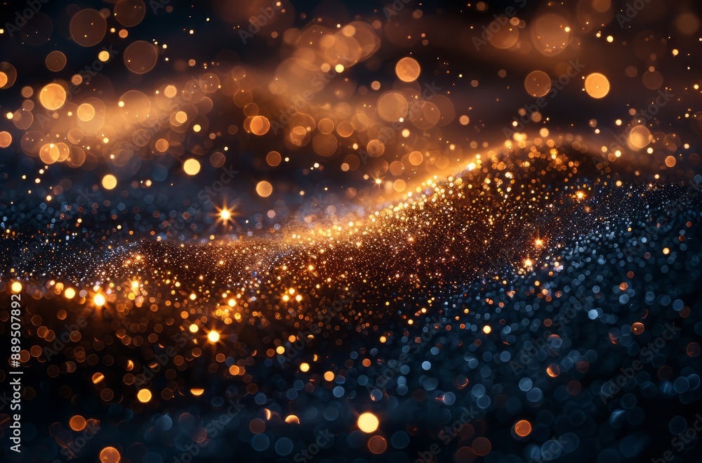 A grainy, blurry texture of sand on the ground with golden sparkles flying around it, against black background, A grainy, blurry texture of sand on the ground with golden sparkles flying around it, against black background,