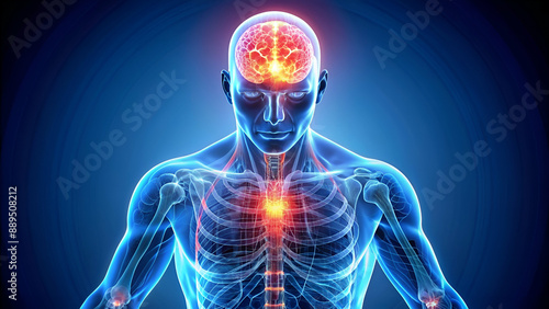 science anatomy scan of human body with glow light in the brain