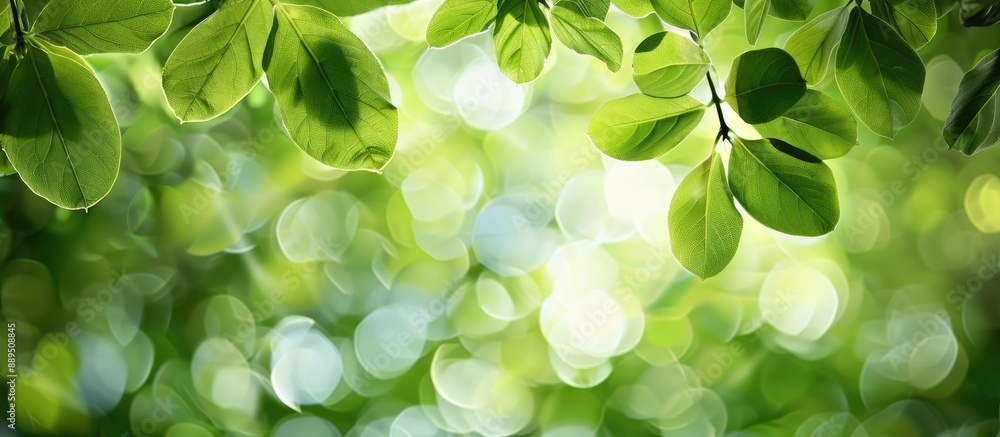 Fresh green leaves creating a picturesque bokeh backdrop with copy space image. Fresh green leaves creating a picturesque bokeh backdrop with copy space image.