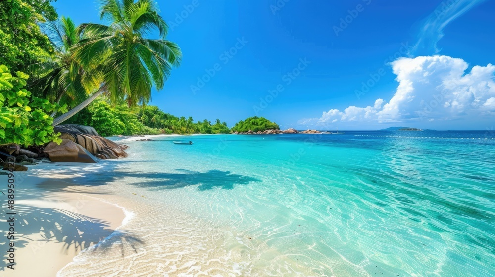 Beautiful view of a tropical beach with clear blue waters Beautiful view of a tropical beach with clear blue waters