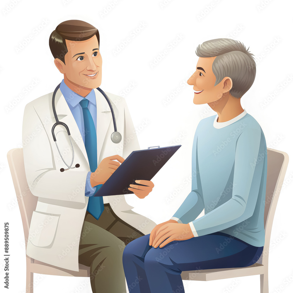 illustration doctor talking to a patient on a white background, drawing, cartoon style, medicine, hospital, clinic, science, treatment, disease, examination, therapist, stethoscope, white coat, people illustration doctor talking to a patient on a white background, drawing, cartoon style, medicine, hospital, clinic, science, treatment, disease, examination, therapist, stethoscope, white coat, people