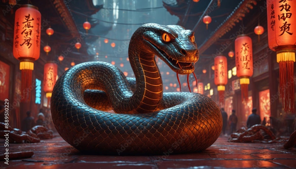 snake in the night. snake in the night city chinese with ornament lampion snake in the night. snake in the night city chinese with ornament lampion