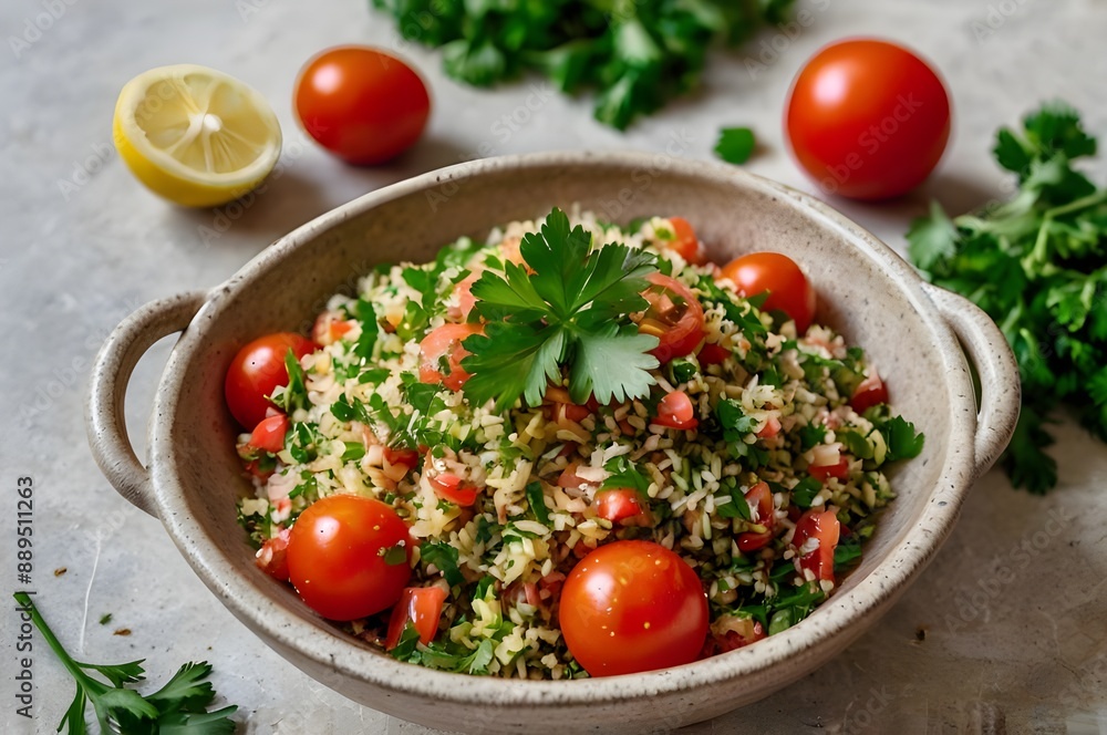 Lebanese tabbouleh with fresh parsley and tomatoes. Lebanese tabbouleh with fresh parsley and tomatoes.