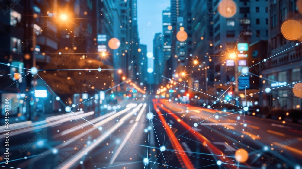 Fototapeta premium Cityscape with Network Connections