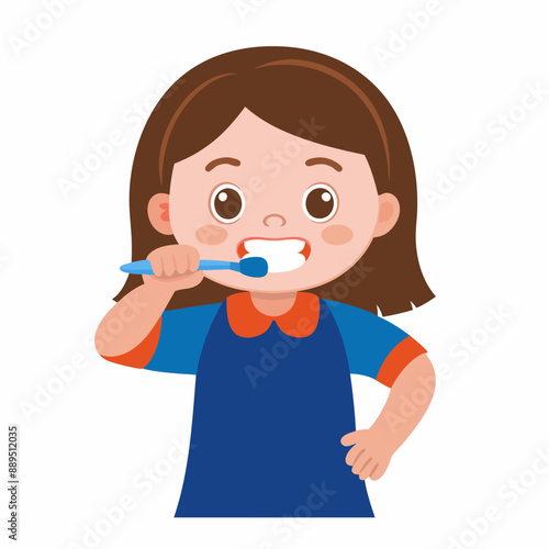 cute girl brushing teeth vector illustration