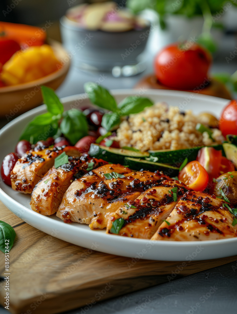 Grilled chicken breast with quinoa and fresh vegetables. Grilled chicken breast with quinoa and fresh vegetables.