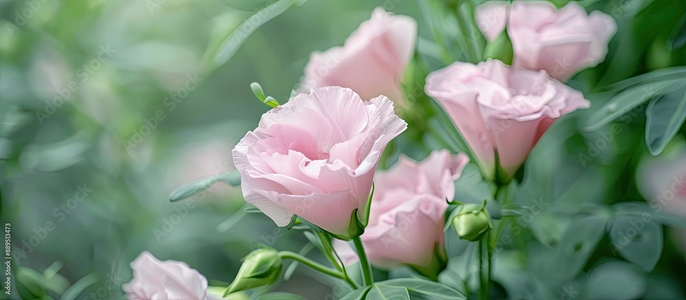 Full bloom pink eustoma flower with green foliage, suitable for a copy space image. Full bloom pink eustoma flower with green foliage, suitable for a copy space image.