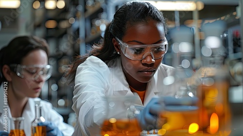 Engineers testing products for durability and environmental impact in a laboratory dedicated to sustainable innovation. © kanesuan