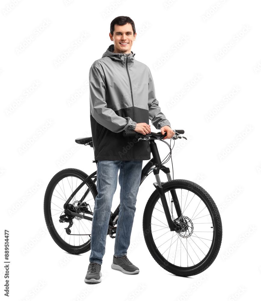 Smiling man with bicycle isolated on white Smiling man with bicycle isolated on white