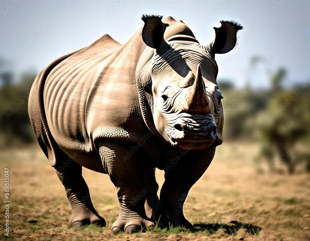 Fototapeta premium rhinoceros in the wild. looks at the camera.