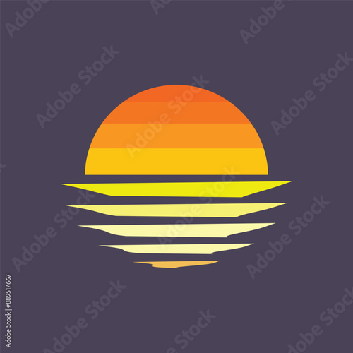 retro sunset in flat vector design