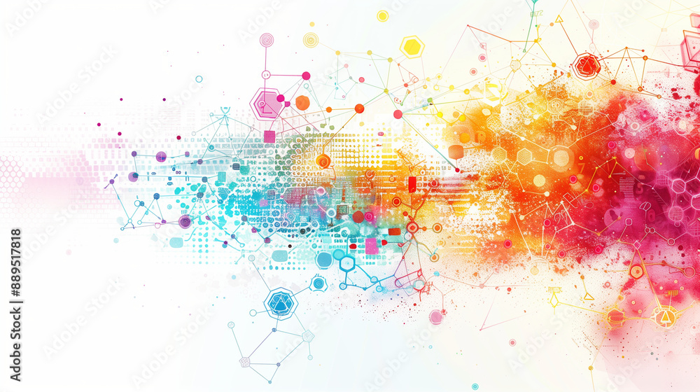 Fototapeta premium a colorful depiction of big data technology integrated with neural network patterns, showcasing the powerful combination of data science and artificial intelligence, big data, neur