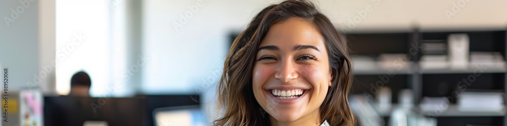 Portrait of a young successful girl against the background of an office. Portrait of a young successful girl against the background of an office.