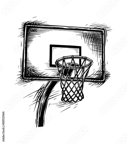 basketball ring engraving black and white outline