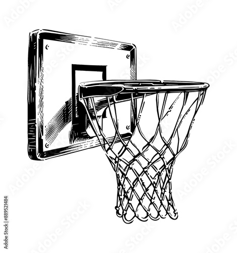 basketball ring engraving black and white outline