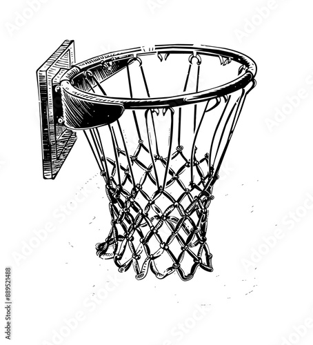 basketball ring engraving black and white outline