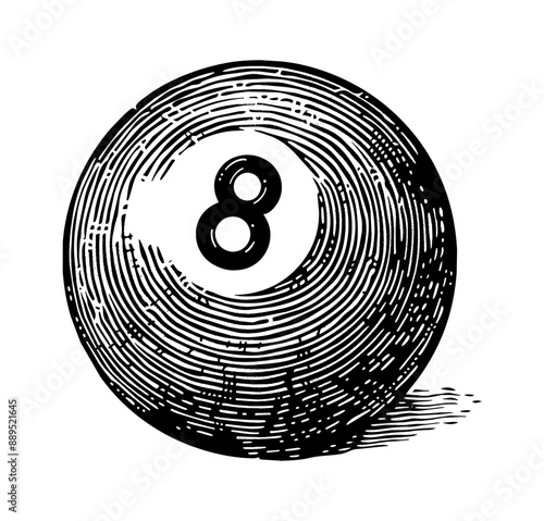 billiard ball engraving black and white outline
