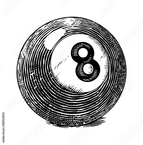 billiard ball engraving black and white outline
