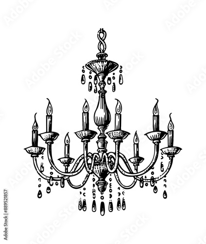 chandelier engraving black and white outline