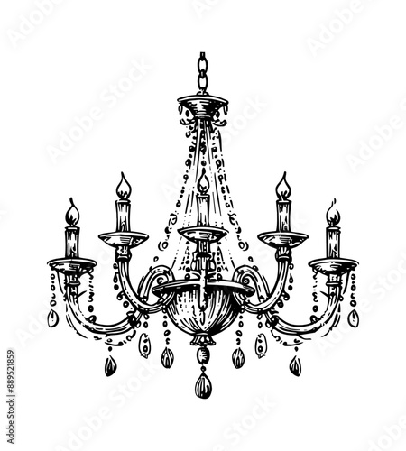 chandelier engraving black and white outline