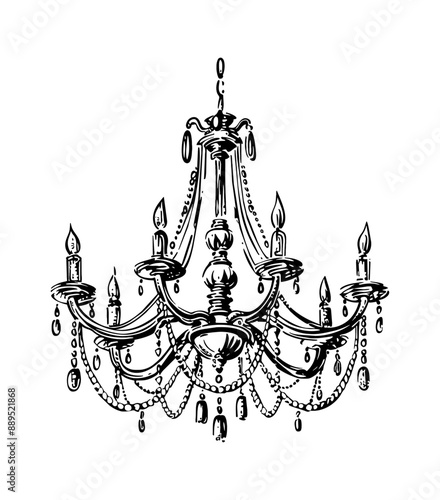 chandelier engraving black and white outline