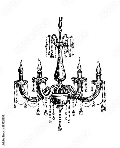 chandelier engraving black and white outline