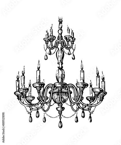 chandelier engraving black and white outline