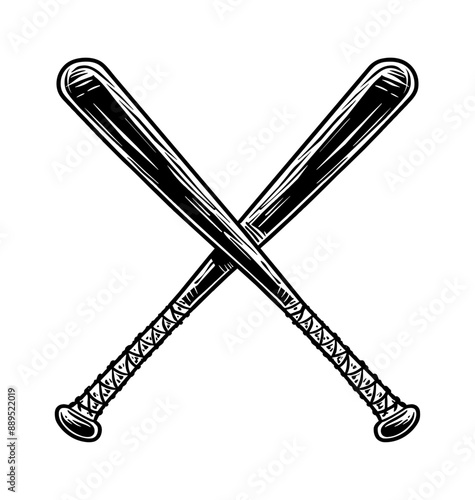baseball bat crossed engraving black and white outline