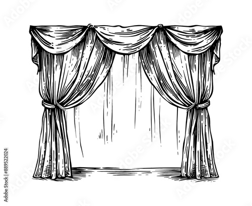 curtain engraving black and white outline