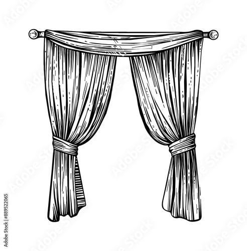 curtain engraving black and white outline