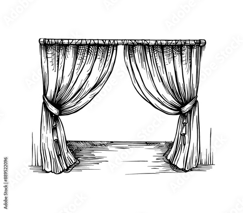 curtain engraving black and white outline