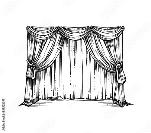 curtain engraving black and white outline