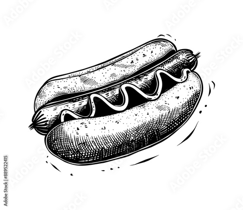 hotdog engraving black and white outline