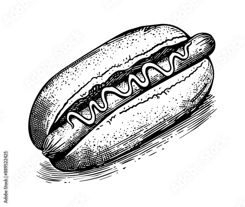 hotdog engraving black and white outline